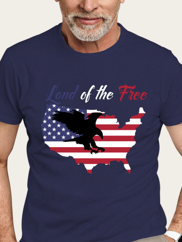 Land Of the Free American Flag Eagle Shrit S-5XL Oversized Men's Short Sleeve T-Shirt Plus Size Casual Loose Shirt