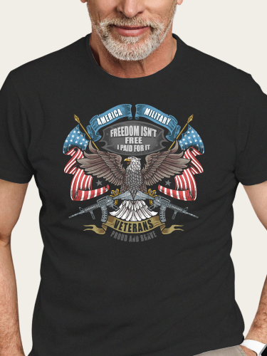 Veterans Proud & Brave American Flag Eagle Shrit S-5XL Oversized Men's Short Sleeve T-Shirt Plus Size Casual Loose Shirt