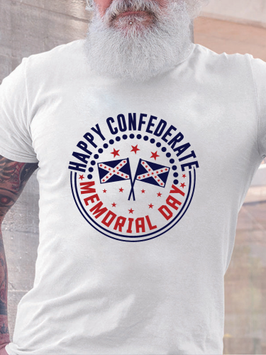 Confederate Flag Happy Confederate Memeory Day T Shirt S-5XL Oversized Men's Short Sleeve T-Shirt Plus Size Casual Loose Shirt