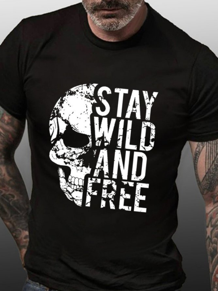 Stay Wild & Free T Shirt S-5XL Oversized Men's Short Sleeve T-Shirt Plus Size Casual Loose Shirt