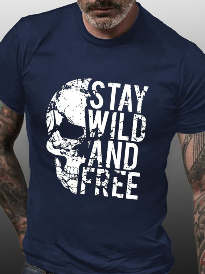Stay Wild & Free T Shirt S-5XL Oversized Men's Short Sleeve T-Shirt Plus Size Casual Loose Shirt