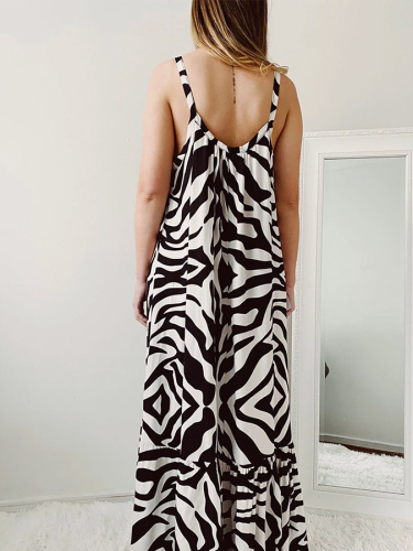 Women's Maxi Dress Stripe Print Sleeveless V Neck Party Holiday Dress