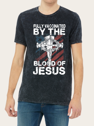 Fully Vaccinated By The Blood Of Jesus Washed Vintage Black Color For Men Slim Cutting Print Tee