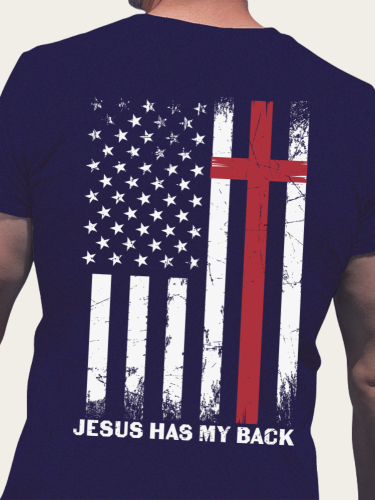 Jesus has My Back American Flag Christian Shirt Shirt S-5XL Oversized Men's Short Sleeve T-Shirt Plus Size Casual Loose Shirt