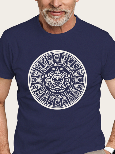 Aztec Calendar Stone Aztec Print Shirt S-5XL Oversized Men's Short Sleeve T-Shirt Plus Size Casual Loose Shirt