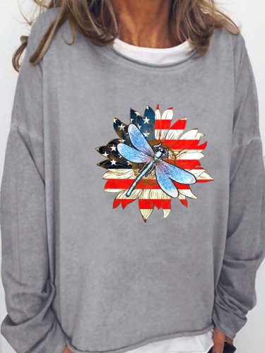 Dragonfly Flag Flower Funny Print Casual Sweatershirt
