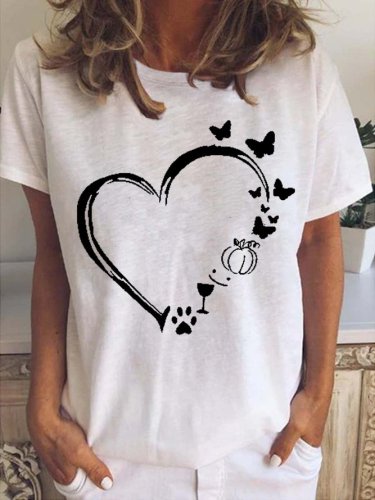 Heart & Butterfly Print Women's Short Sleeve T-Shirt