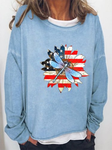 Dragonfly Flag Flower Funny Print Casual Sweatershirt