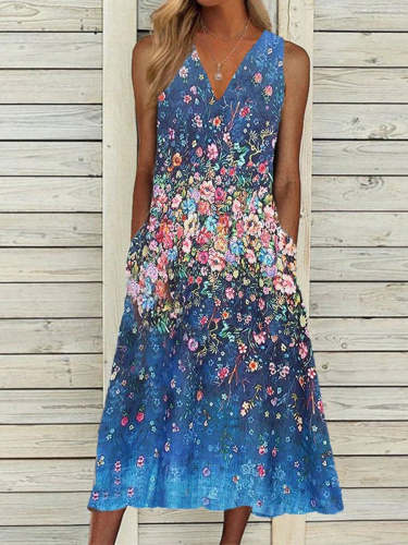 Women's Mid-Length Floral Print Midi Dress