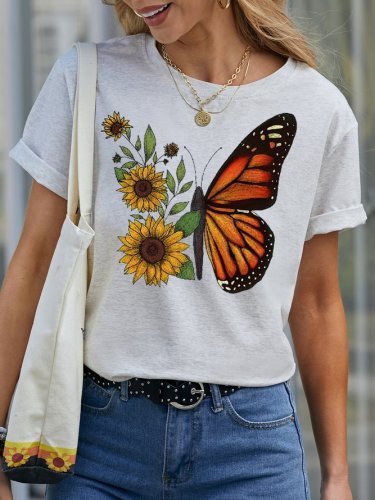 Sunflower And Butterfly Women's Short sleeve tops
