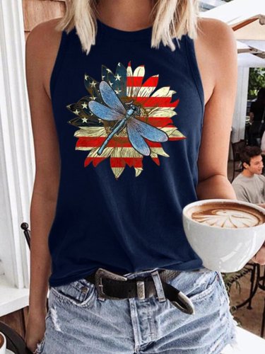 American Flag And Dragonfly Women's Sleeveless Shirt