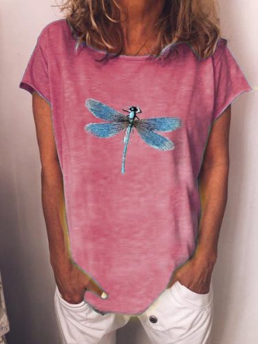 Dragonfly O-Neck Animal Short Sleeve T-Shirt Top