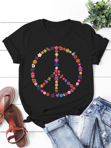 Flower Butterfly Peace Sign Women's Short Sleeve T-Shirt