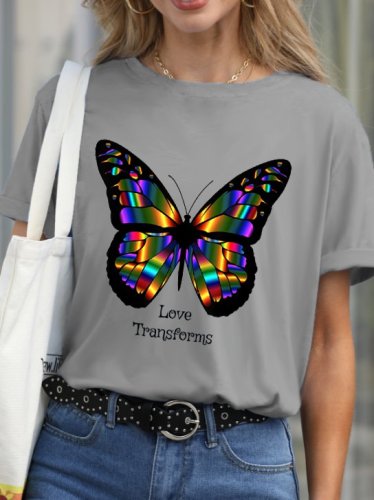 LOVE Transforms Butterfly Print Crew Neck T-Shirt