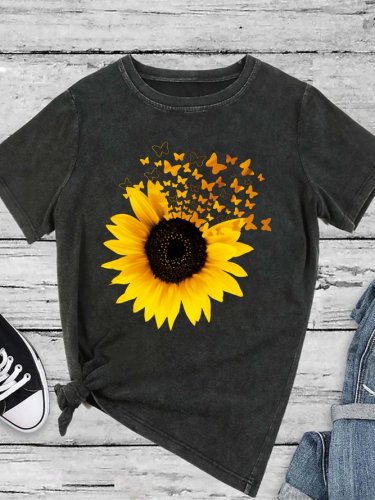 Butterfly Sunflower Women's Short Sleeve T-Shirt