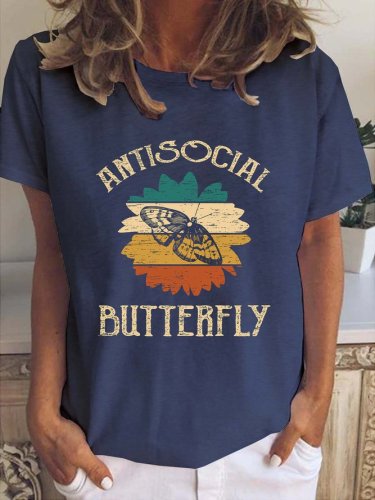 Antisocial Butterfly Print Crew Neck T-shirt