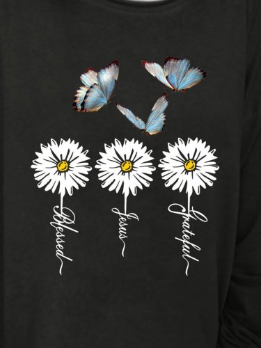 Casual Daisy Religious Butterfly Print Sweatshirts