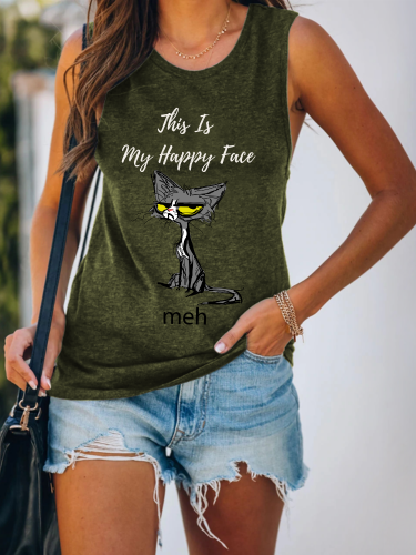 Grumpy Cat This is My Happy Face Shirt Mineral Wash Cotton Vintage Color Print Tee