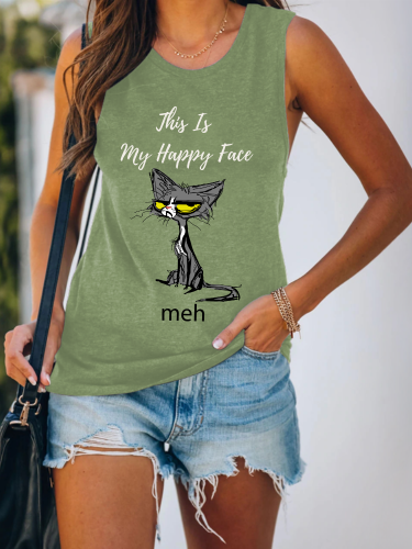 Grumpy Cat This is My Happy Face Shirt Mineral Wash Cotton Vintage Color Print Tee