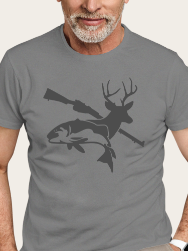 Deer Hutnting & Fishing Shirt S-5XL Oversized Men's Short Sleeve T-Shirt Plus Size Casual Loose Shirt