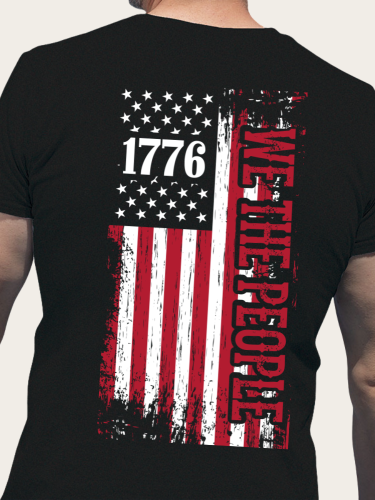 1776 We The People American Flag Shirt S-5XL Oversized Men's Short Sleeve T-Shirt Plus Size Casual Loose Shirt
