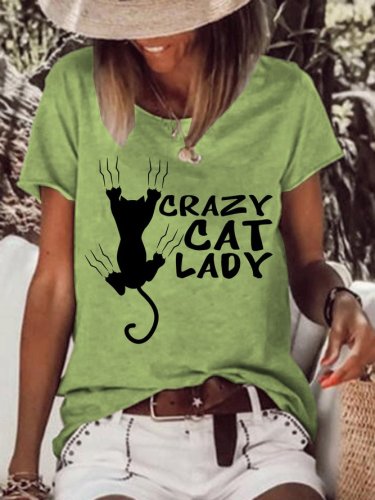 Funny Crazy Cat Lady Loosen Letter Short Sleeve T-Shirt