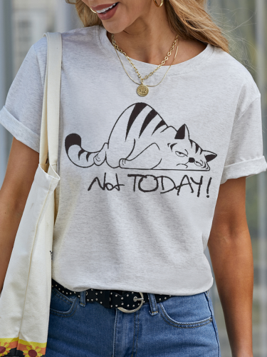 Not Today Sad Cat Funny Print Shirts&Tops