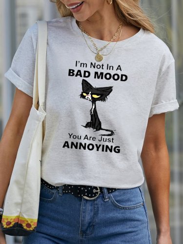 I'm Not In A Bad Mood Cat Print Casual T-Shirt