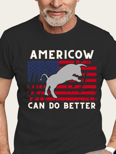 Americow Can be Better  American Flag Shirt S-5XL Oversized Men's Short Sleeve T-Shirt Plus Size Casual Loose Shirt