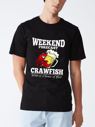 Unocis Crawfish Beer Print Crew Neck T-Shirt