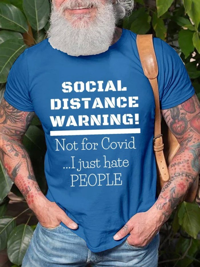 Men's Social Distance Warning Cotton T-shirt Funny Saying Top