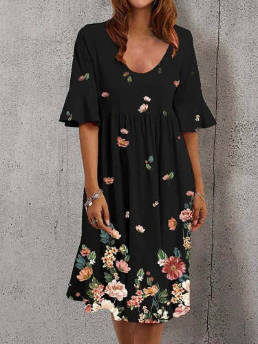 Women Elegant Floral Print Midi Dress