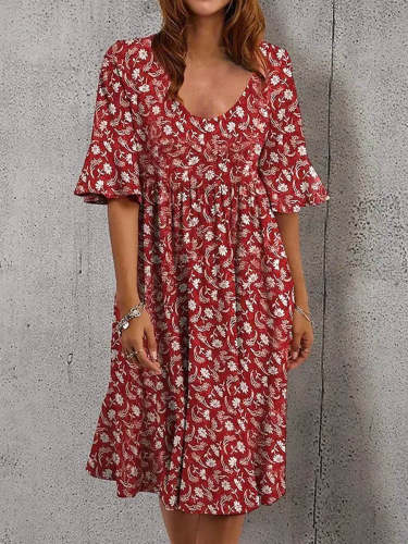 Women Floral Print Midi Dress Bohemian Summer Dress