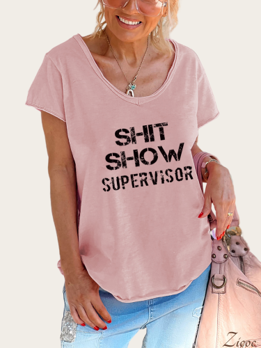Shit Show Supervisor Shirt  For  Sweet Old Lady  Women's Causal Loose Short Sleeve Top Spring Plus Size Shirt