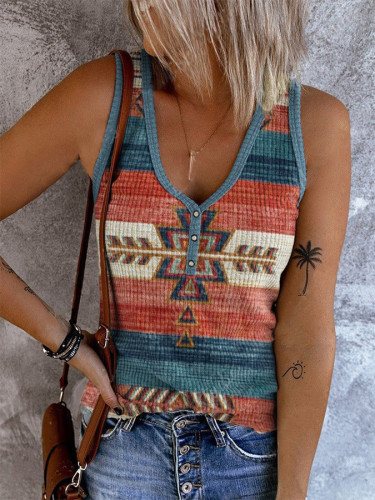 Aztec Geometric Pattern Pit Bar Sleeveless Shirt With Soft & Breathable Material Women Tank Top Soft True Size S -5XL Plus Szie