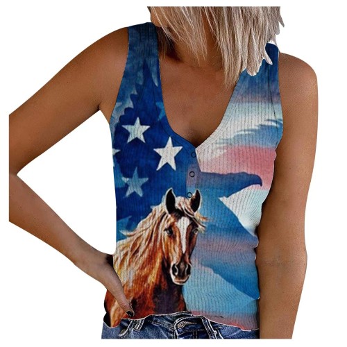 American Flag Pattern Pit Bar Sleeveless Shirt With Soft & Breathable Material Women Tank Top Soft True Size S -5XL Plus Szie