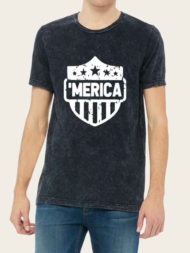 American Flag Shirt Washed Vintage Black Color For Men Slim Cutting Print Tee