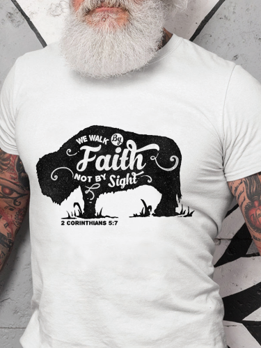 We Walk By Faith Not By Sight Christian t Shirt S-5XL Oversized Men's Short Sleeve T-Shirt Plus Size Casual Loose Shirt