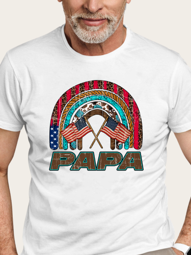 Papa American Flag With Aztec Rainbow Shirt S-5XL Oversized Men's Short Sleeve T-Shirt Plus Size Casual Loose Shirt