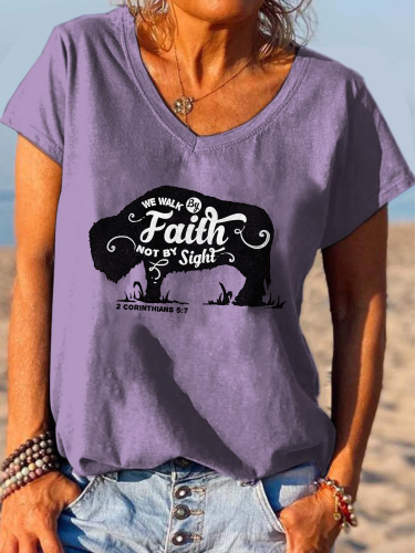 We talk by Faith Not By Sight Loose Cutting V-neck T-Shirt
