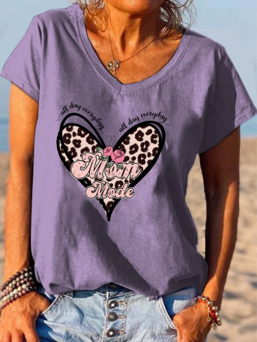 Allday Everyday Mom Mode  Heart Shape Tee Shirt Loose Cutting V-neck T-Shirt