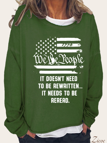 1776 Amercian Flag We The People Long Sleeve Loose Cutting Plus Size Spring/Fall Sweatshirt