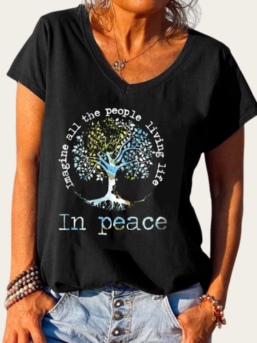 Imageine all people living life in peace Shirt Loose Cutting V-neck T-Shirt