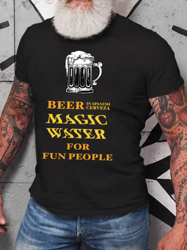 Beer Magic Water Letter Cotton Short Sleeve T-Shirt