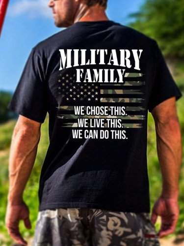 Military Family American Flag Print Crew Neck T-Shirt