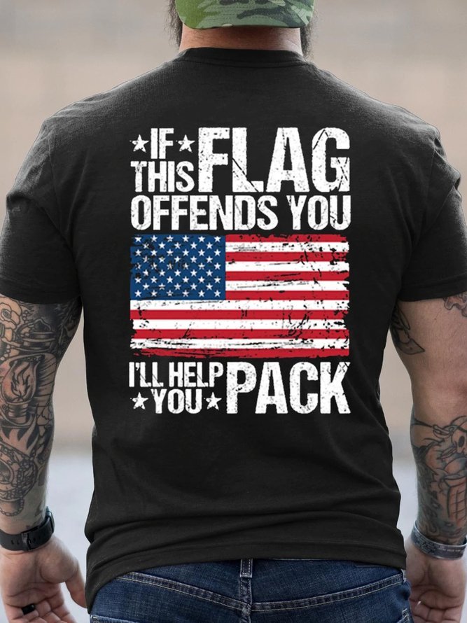 Men's If This Flag Offends You I'll Help You Pack Crew Neck Cotton Short Sleeve Short Sleeve T-Shirt