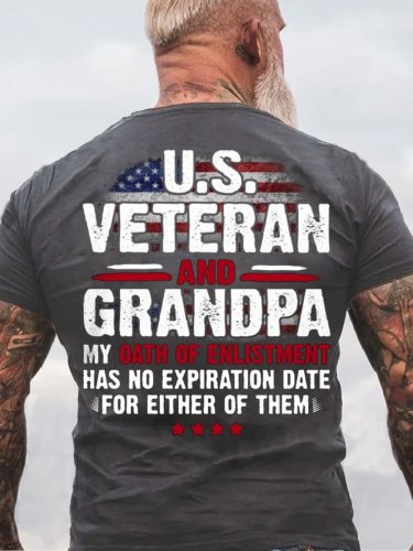 Mens Veteran Grandpa Cotton Crew Neck Short Sleeve T-Shirt
