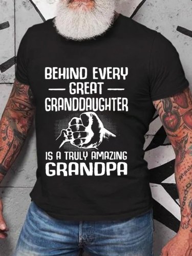 Behind Every Great Granddaughter Is A Truly Amazing Grandpa Vintage Crew Neck Short Sleeve T-Shirt