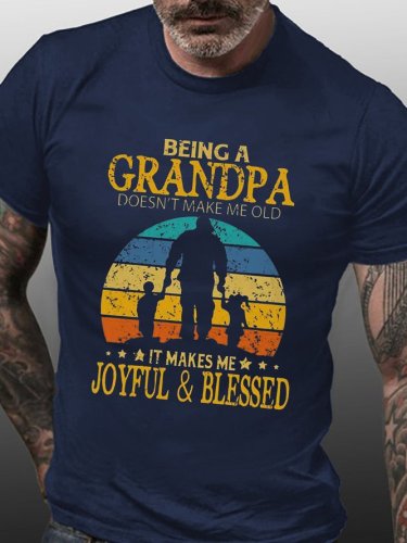 Being A Grandpa Doesn’t Make Me Out It Makes Me Joyful And Blessed Short Sleeve Crew Neck T-Shirt