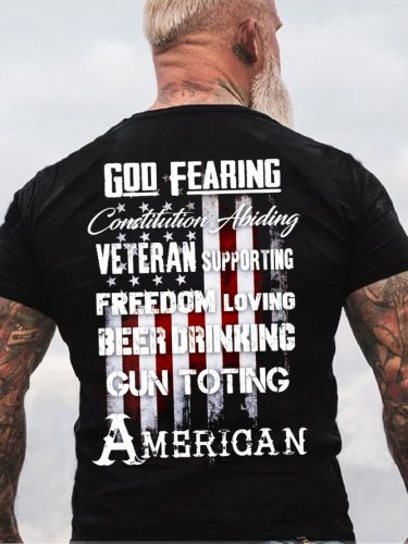 GOD FEARING VETERAN SUPPORTING LOVING Casual Cotton Short Sleeve T-Shirt